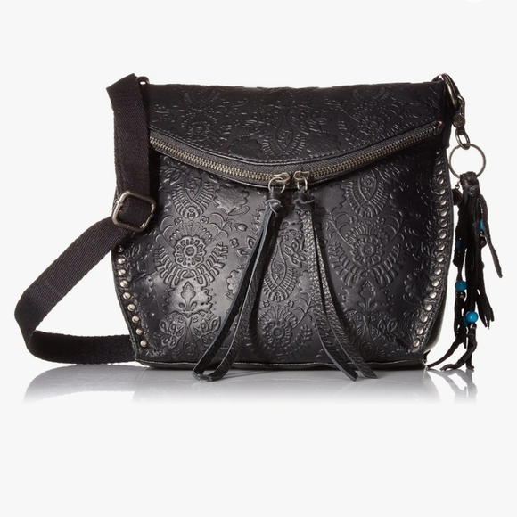 The Sak Handbags - The Sak Silverlake Crossbody Bag Black Embossed Floral Studded Leather Purse